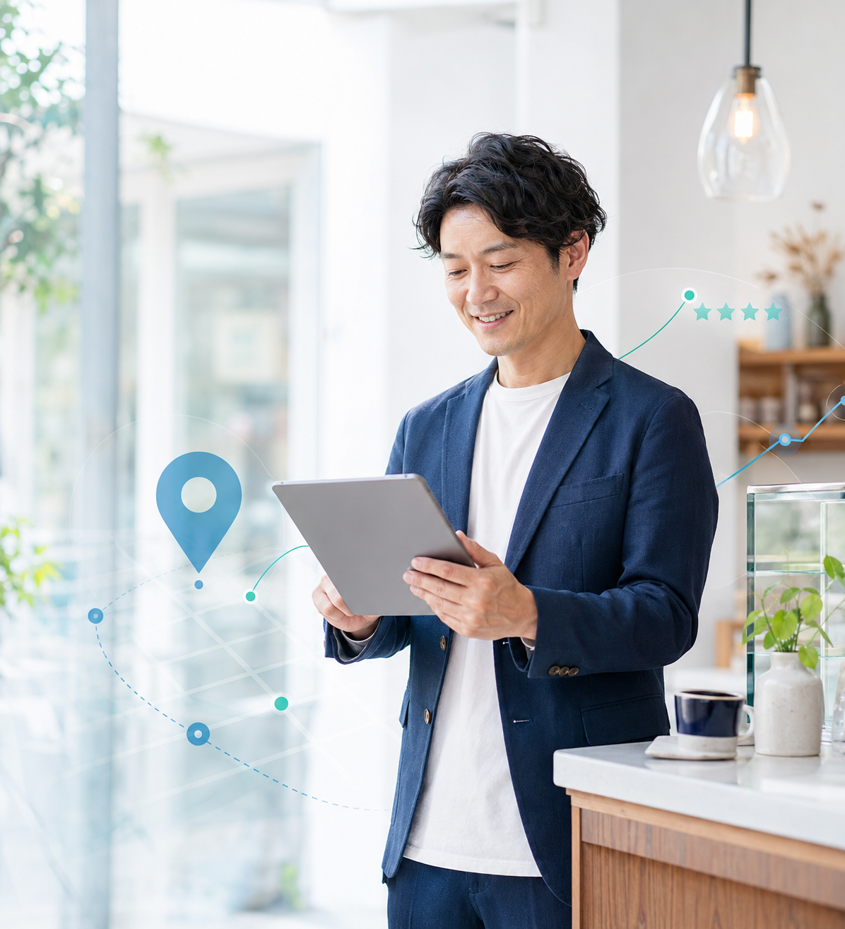 タブレットで店舗情報を確認する店舗オーナー